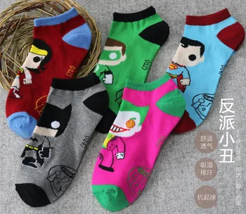 

5Pairs/Lot Superman Green Lantern Costume Socks The Flash Wonder Woman Batman Ankle Socks Boat Slippers Tube Socks