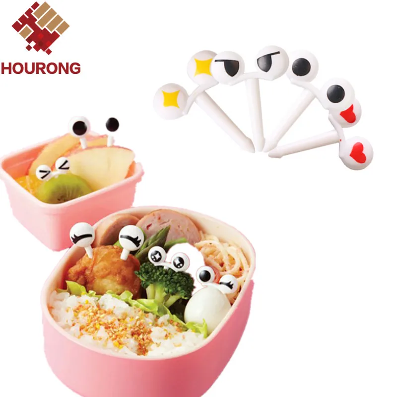 

HOURONG Fruit Fork Eyes Plastic Fruit Pick Kids Bento Lunch Snack Cake Dessert Food Toothpick Cute Eyes Forks Kitchen Tools