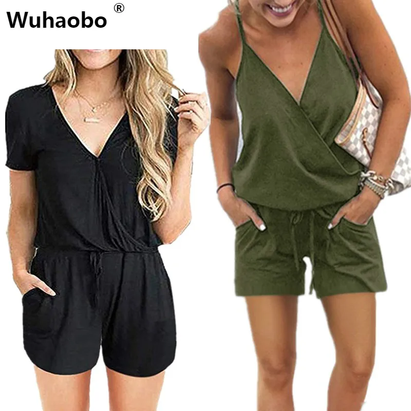 Женский хлопковый комбинезон Wuhaobo элегантный повседневный с короткими рукавами