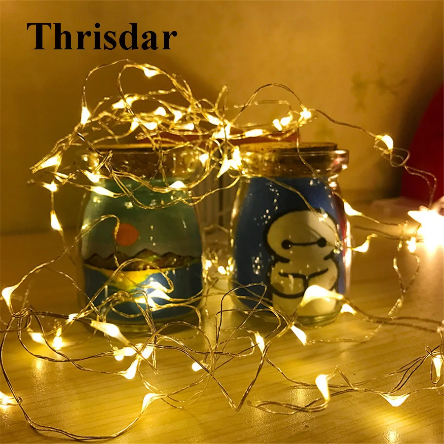 Thrisdar 10 шт. 2 м 20 LED Медь свет строки DIY Фея гирлянды CR2032 Батарея питание Серебряный Фея Свадебные для отдыха и вечеринок свет