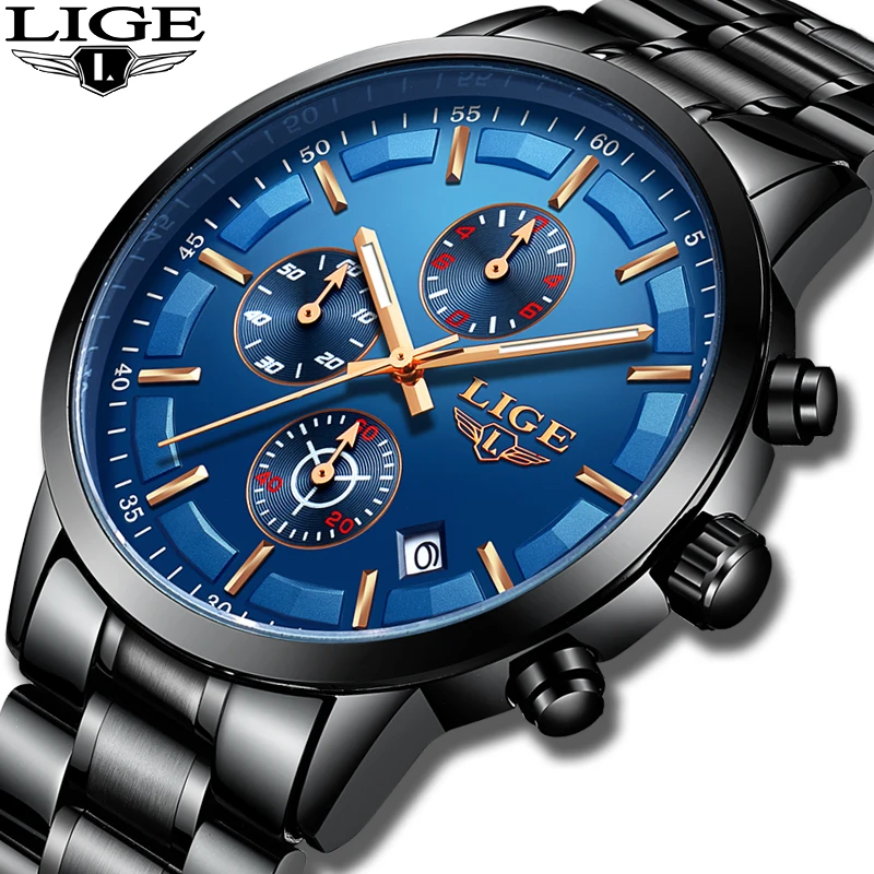Relogio Masculino LIGE мужские s часы лучший бренд класса люкс спортивные все стальные