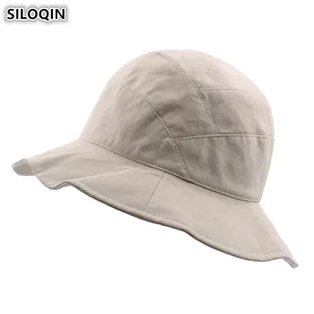

SILOQIN Foldable Elegant Adult Lady's Cotton Bucket Hats Fresh Sunscreen Hat For Women Lotus Leaf Casual Women's Summer Caps