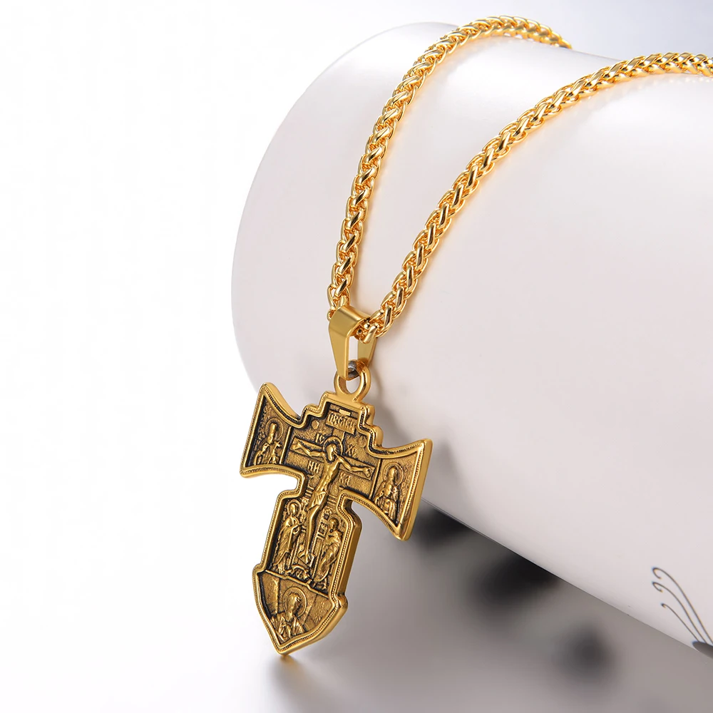 U7 распятие кулон крест с надписью INRI ожерелье золото цвет нержавеющая сталь хип хоп цепь день отцов подарок для мужчин ювелирные изделия crocipisso P1172