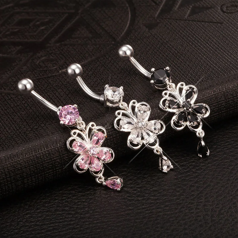 Women's Surgical Steel Butterfly Belly Dangle Navel Ring Silver Body