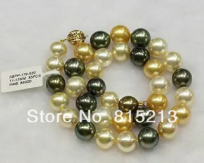 

FREE SHIPPING>>>@@ > N1250 10-11mm south sea natural multicolor pearl necklace 18inch