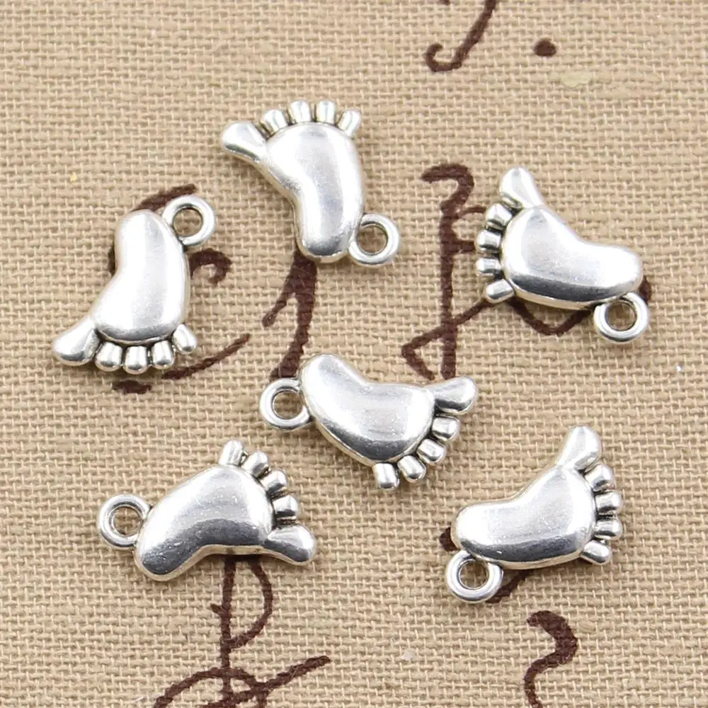 

25pcs Charms double sided foot 14x10mm handmade Craft pendant making fit,Vintage Tibetan Silver,DIY for bracelet necklace