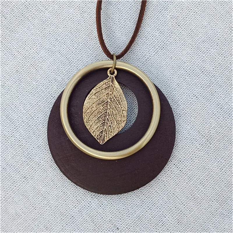 Корейское винтажное ожерелье с орнаментом геометрии из дерева и сплава с большими листьями для женщин, простые ювелирные аксессуары, Новинка