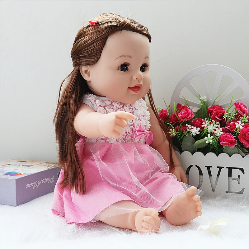 Мягкая силиконовая Кукла Reborn Baby Toys длинные волосы Doll реалистичные 45 см куклы для