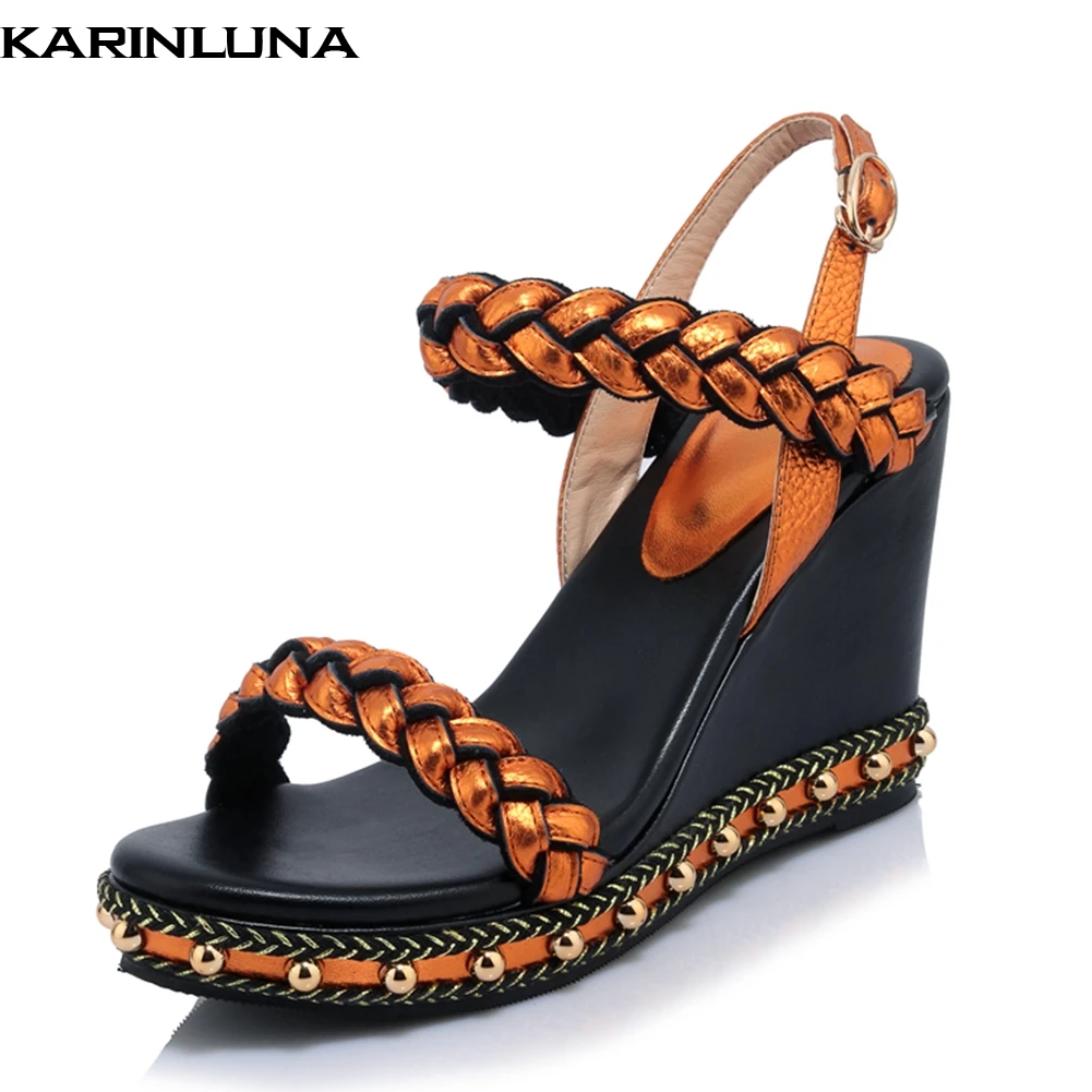 

KarinLuna 2019 Fashion Genuine Leather Sandals Women Shoes Woman Summer Wedges High Heels Leisure Sandal