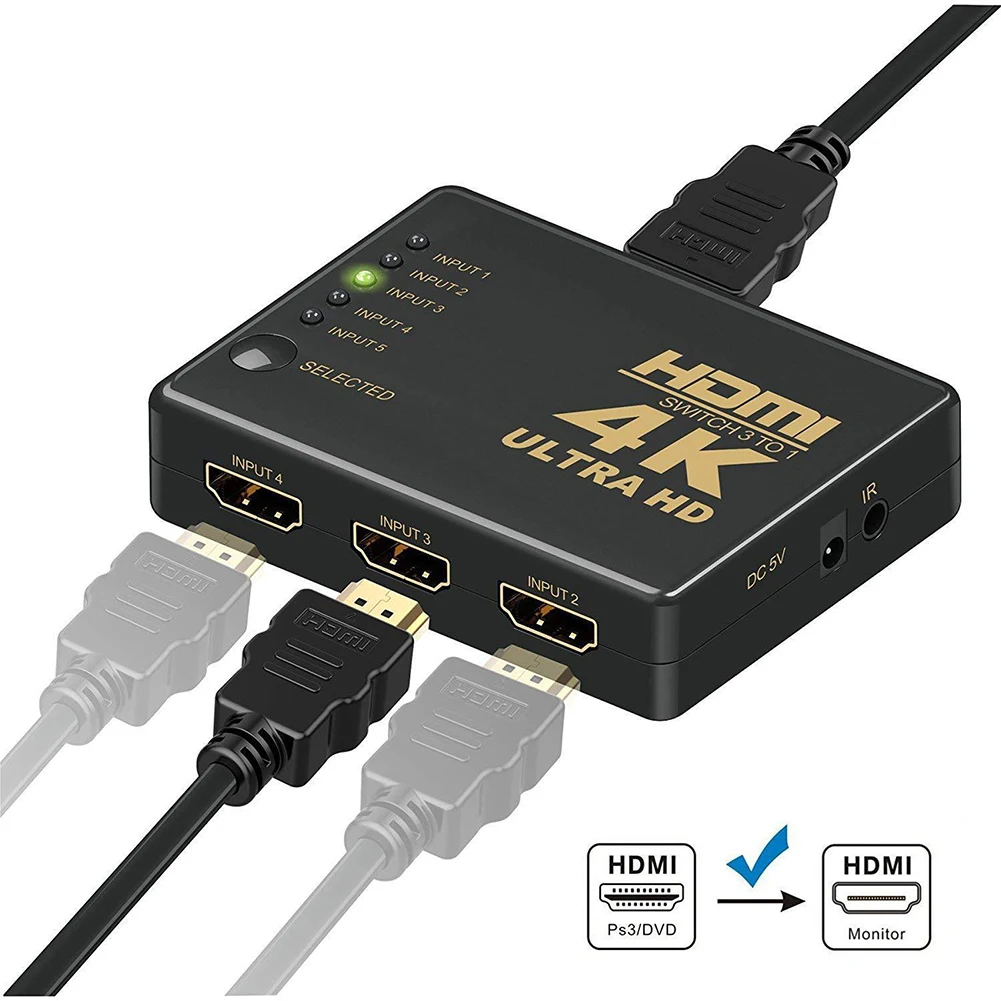 4K HDMI сплиттер Full HD 1080p видео HDMI коммутатор 1X2 1X3 двойной дисплей для HDTV DVD PS3 Xbox