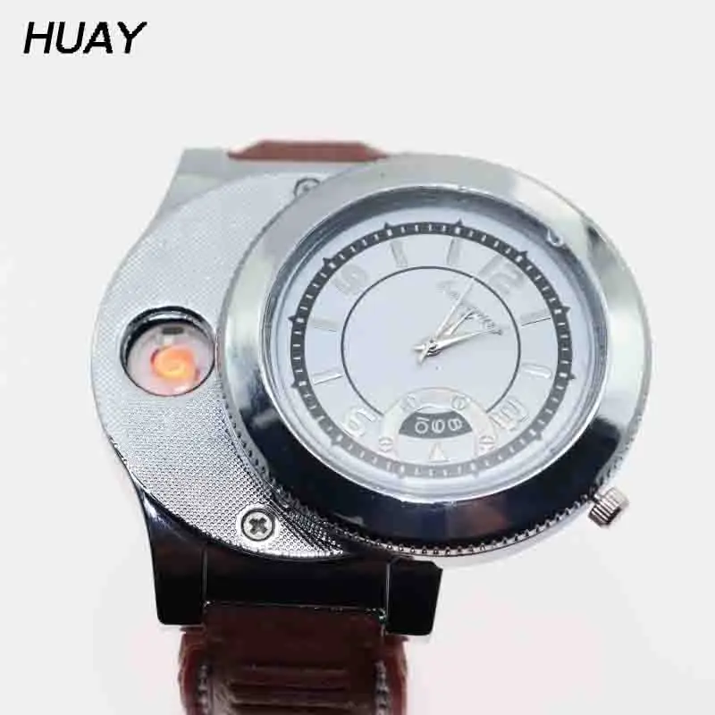 

Cigarette lighter watch men fashion Quartz Watches with USB Rechargeable Casual Flameless Lighter clock female Gift F668 1pcs