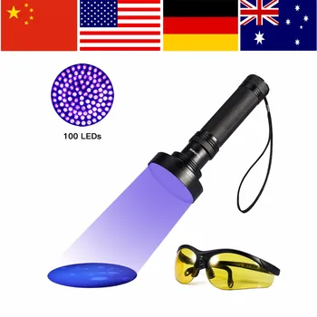 

395-400nm Ultra Violet Light Blacklight UV Lamp Torch For Dog Urine Pet Stains and Bed UV 100LED Flashlight Torch Light