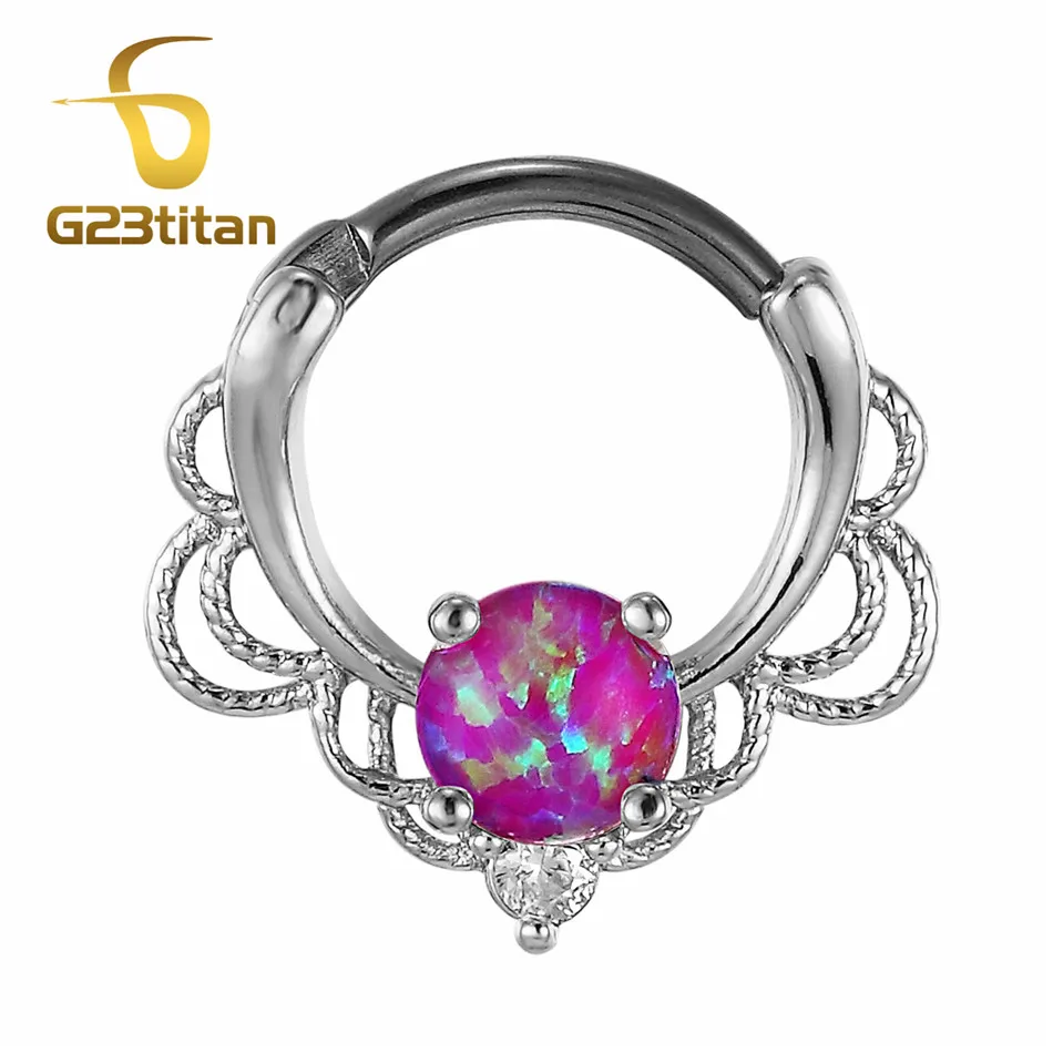 G23titan опал кольца перегородка трюк для носа Ушная перегородка пирсинг ювелирные изделия G23 титановый полюс Циркон покрытый родием - Окраска металла: Opal Septum Rings