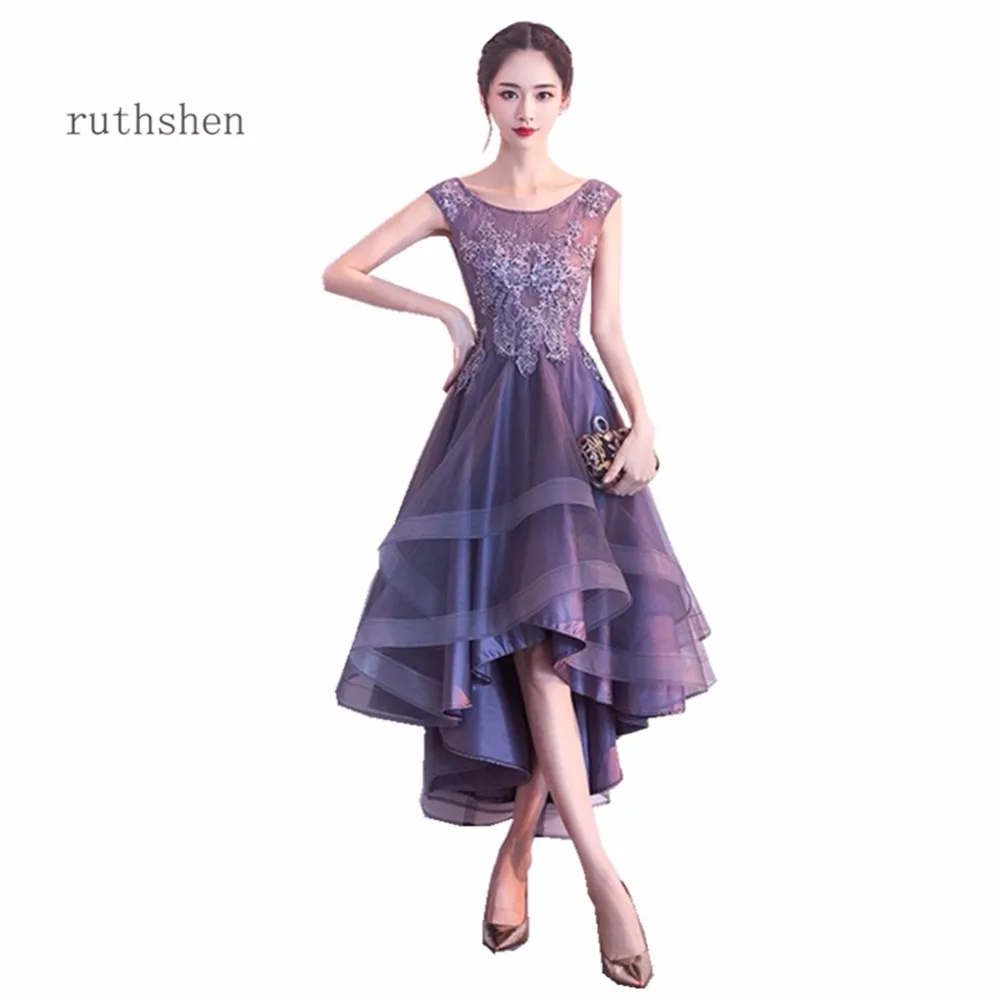 

ruthshen Baby High Low Prom Dress Sexy A Line Ruffles Elegant Formal Girls Formal Special Occasion Dress With Short Sleeves 2018