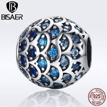 

925 Sterling Silver Daughter of Sea, Fish Scales Blue AAA Zircon Bead Charms Fit BISAER Bracelets DIY Original Jewelry ECC169