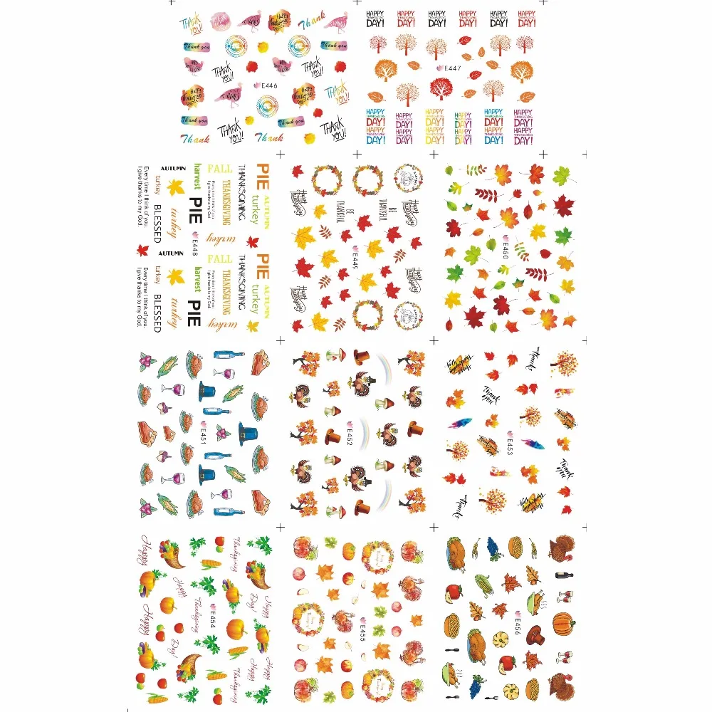 

11 PACKS / LOT NAIL ART 3D SIMULATION BACK ADHESIVE NAIL STICKER AUTUMN FALL MAPLE LEAF PUMPKIN TURKEY THANKSGIVING E446-456