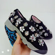 Лидер продаж, Весенняя женская летняя обувь удобные Сетка мелкая кроссовки Повседневное слипоны Туфли без каблуков Дизайн Кристалл прилив Кроссовки Женская обувь