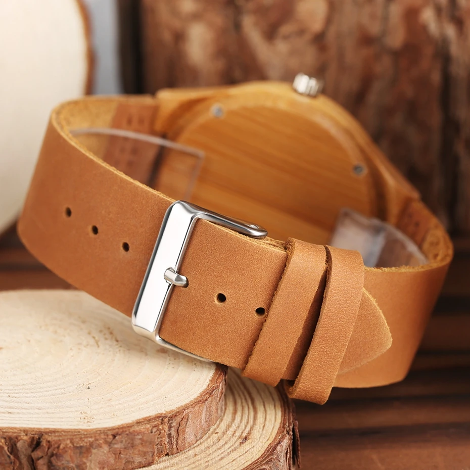 Casual Natural Mens Bamboo Wood Watches Minimalist Genuine Leather Quartz Wristwatch Male Creative Clock with Gifts Bag Relogios 2018 (10)