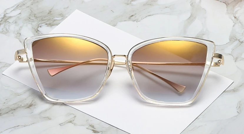 Женские солнцезащитные очки кошачий глаз, транспорт, Золотые Зеркальные очки, UV400, модные, мужские, женские, оттенки 45255 - Цвет линз: 001 gold mirror