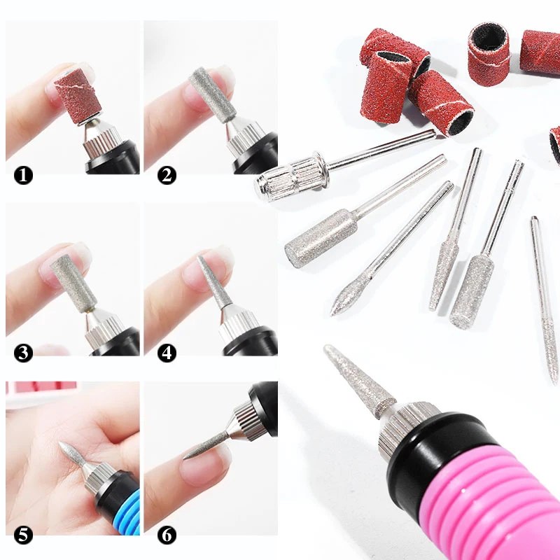 

6Pcs/Set Professional Nail Art Drill Bits with Grinding Head Multifunction Mixed Sizes Metal Nail Tools for Nails Cuticle Remove