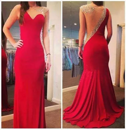Vestidos De Formatura Русалка Женское Прозрачное платье с открытой спиной, украшенное кристаллами, бисером, красный шифон длинный Выпускной платье вечернее платье
