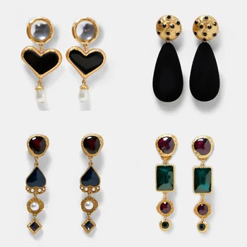

Best lady ZA Fashion Heart Drop Earrings For Women Boho Dangle Simulated Pearl Multicolored Earrings Metal Maxi Jewelry Mashup