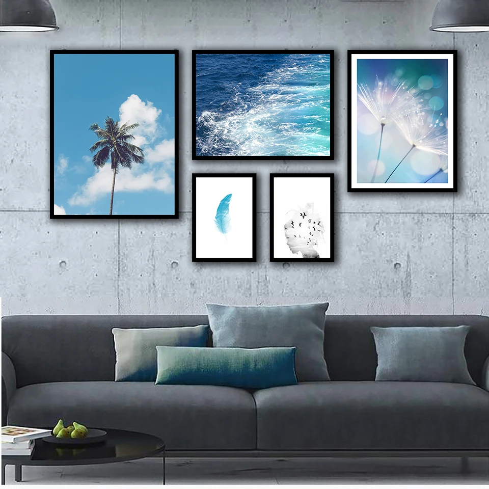 

Nordic Style Dandelion Poster Bedroom Feather A4 Pictures Wall Art Canvas Print Blue Sea Waves Coconut Tree Painting Home Decor