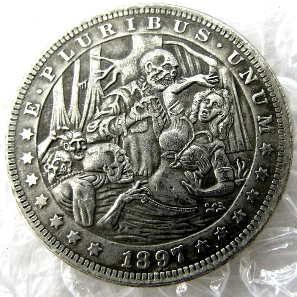 

HB(61)US Hobo 1897 Morgan Dollar skull zombie skeleton Creative Copy Coins