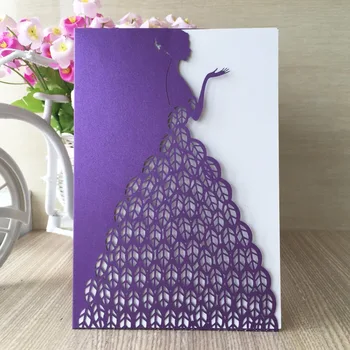 

50pcs/lot 2017 Latest Wedding Card Bride Wedding Dress Designs Luxurious Wedding Invitation Card QJ-12
