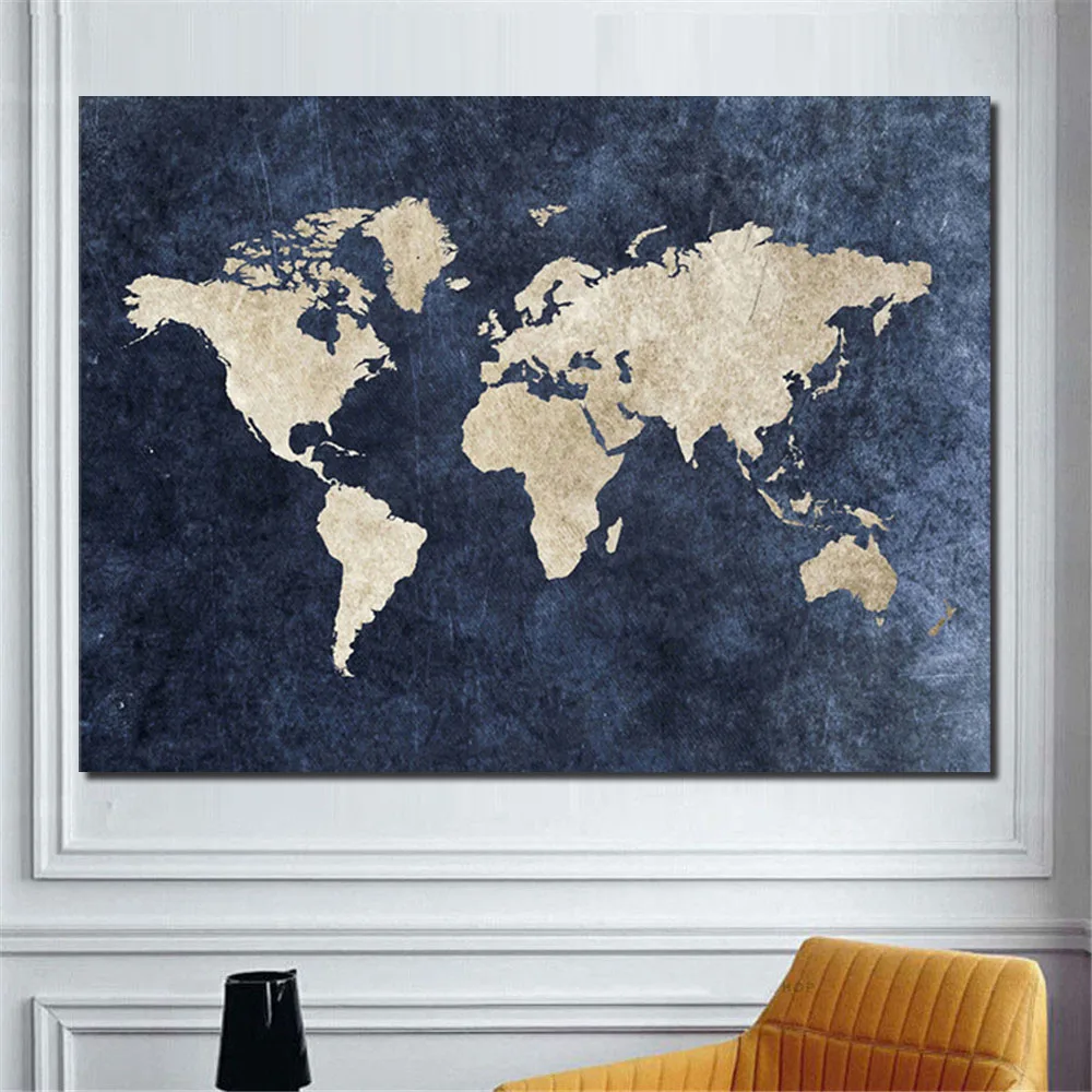 blue world map painting