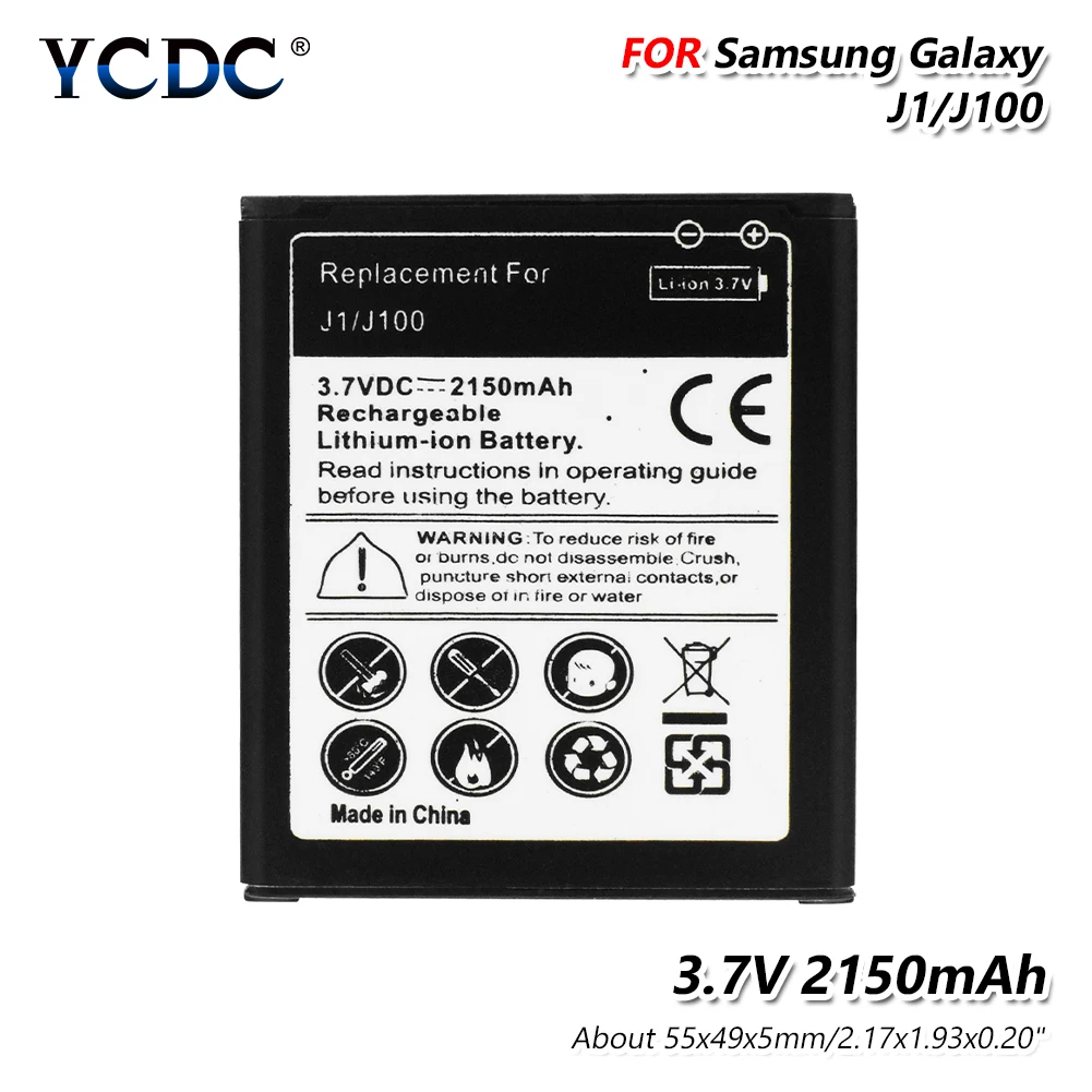 

Mobile Cell Phone Battery Replacement 3.7V Volt 2150mAh Lithium Li-ion Battery 55x49x5mm For Samsung Galaxy J1 2016 2015 J100
