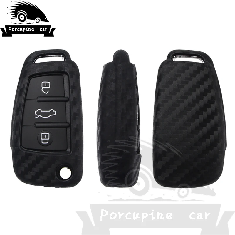 

Carbon Fiber Silicone Pattern Smooth Car Key Case Cover For Audi A3 A4 B6 B7 B8 A6 C5 C6 A4L Q5 Q7 Car Styling Key Ring Shell