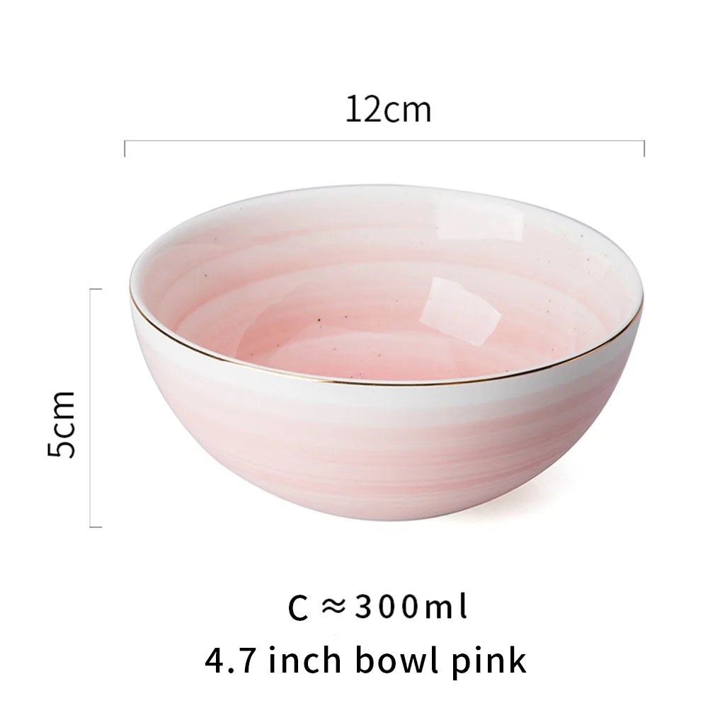 4.7in bowl pink MDZF SWEETHOME набор керамической посуды с золотыми краями, миска для риса, салата, супа, тарелка для стейка, сервировочное блюдо, три стиля - Цвет: 4.7in bowl pink