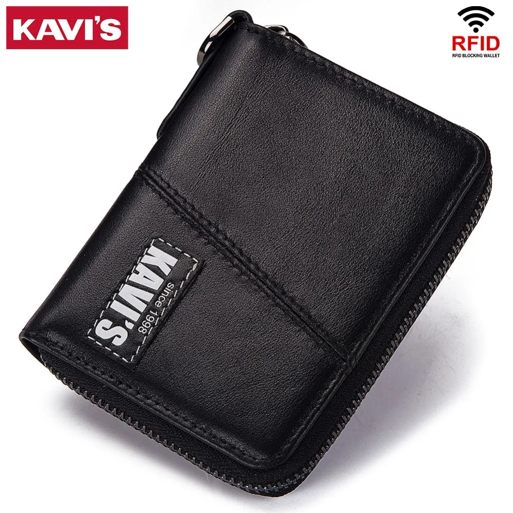 

KAVIS Business 100% Genuine Leather Wallet Men Black Coin Purse Male Cuzdan Small Portomonee Zipper Mini PORTFOLIO Card Holder