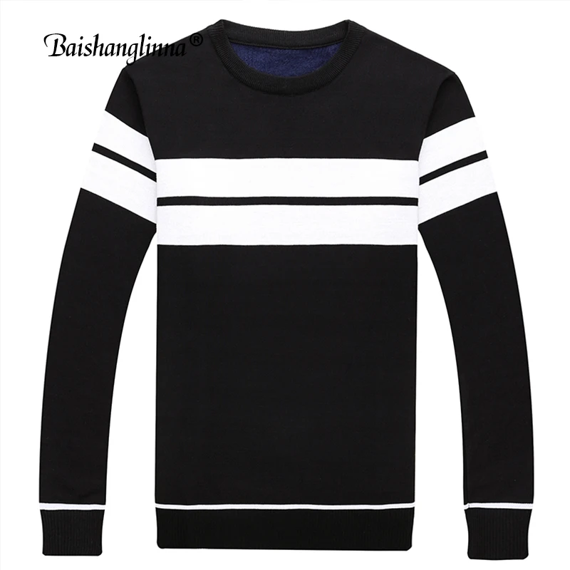 Baishanglinna Sweater Men Casual O-Neck Pullover Men Winter Warm Slim Fit Long Sleeve Mens Sweater Knitted Wool Pull Homme 18110