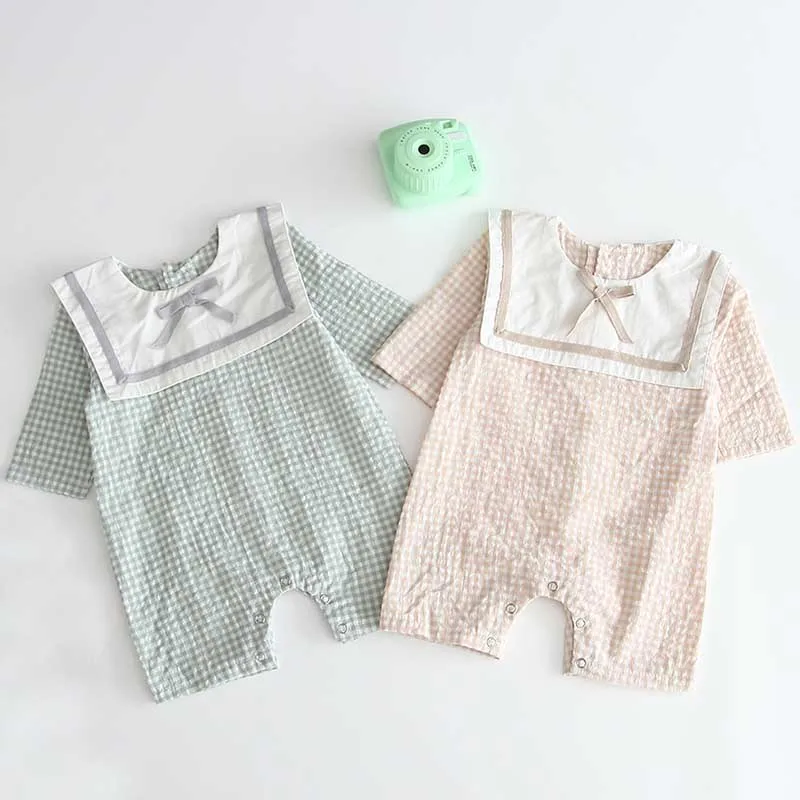 

Baby Boys Girls Rompers Summer Baby Clothing Short Sleeve Toddler Girls Jumpsuits Plaid Boys Clothes