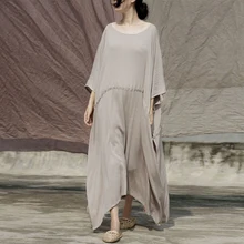 Johnature, vestido de vendaje Vintage para mujer, novedad de Verano de 2020, batas de algodón y lino de Color sólido, ropa suave para mujeres de talla grande