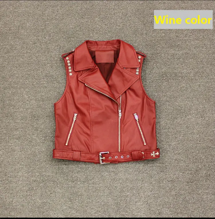 2016 fashion genuine leather vest with embroidery leather vest womens