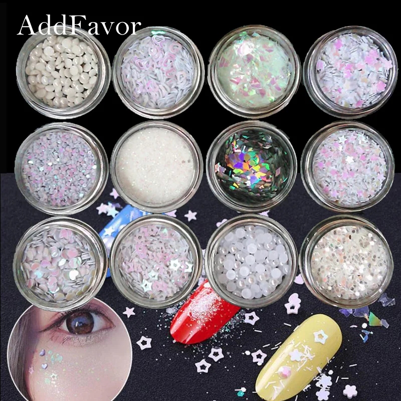 

Addfavor Nail Art Rhinestones Pearl Star Heart Chunky Nails Glitter Sequins Jewelry Decorations Accessories Manicure