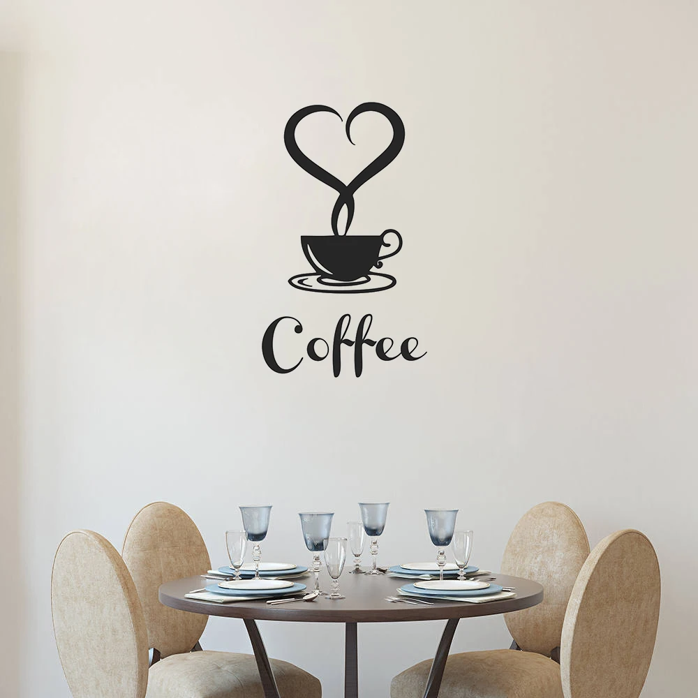 Coffee Love Cup Wall Art Decal Kitchen Cafe Shop Decoration Removable Coffe Lover Sticker Heart Mug Wall Poster Art AZ328