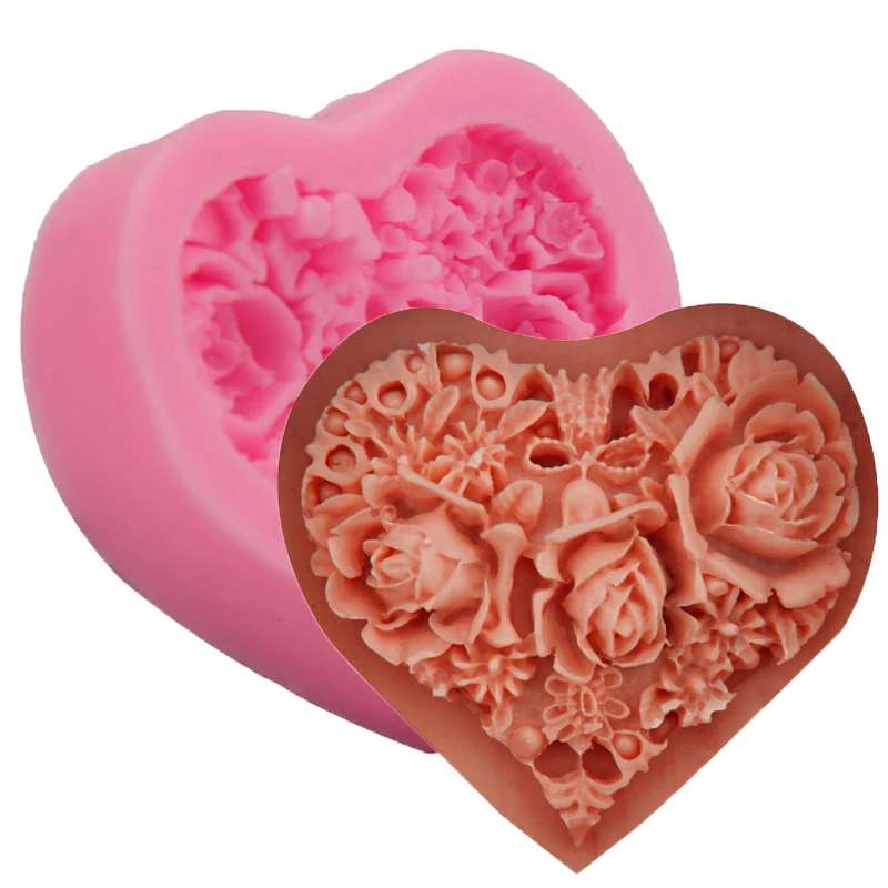 

Silicone Soap Mold Making Rose Flower 3D Heart Form Fondant Mould Cake Decorating Tool DIY Sugarcraft Resin for Handmade Craft