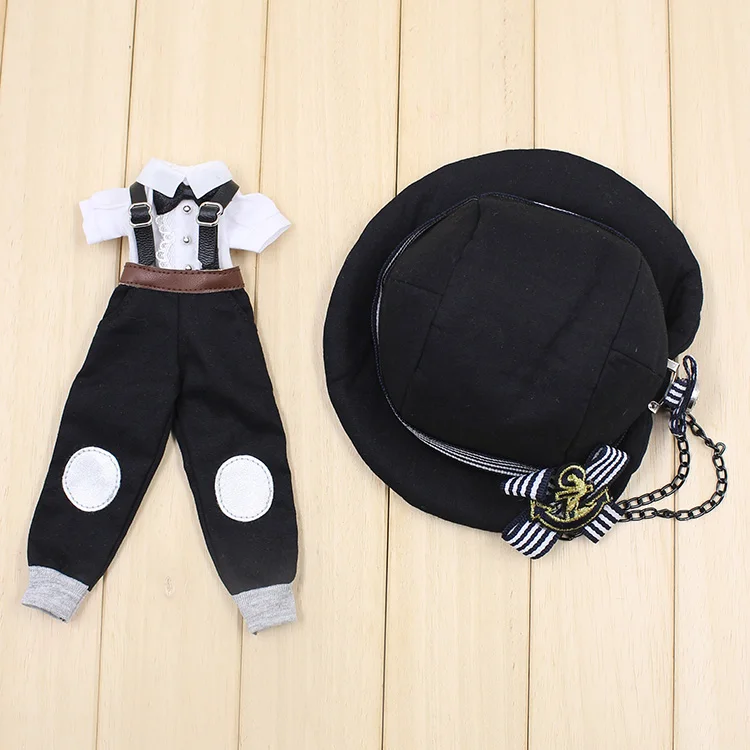 Одежда для куклы Blyth черные комбинезоны с рубашкой бантом и костюм hatsuit 1/6 azone BJD icy