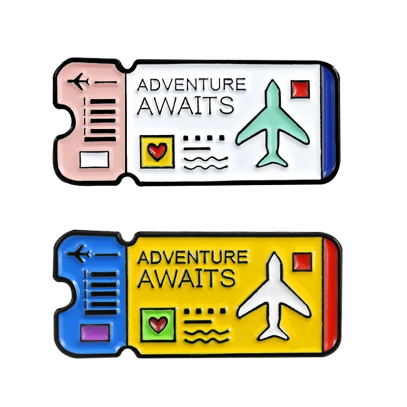 

Adventure Awaits Journal Travel Enamel Pins Explorer Ticket Brooch Mountains Explore Nature Badge Alpine Scene For Kids Friends