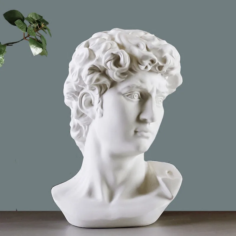 

Retro David Bust Figure Michelangelo Buonarroti Statue Gypsum Resin Craftwork Desktop Home Decorations Collectible L2178