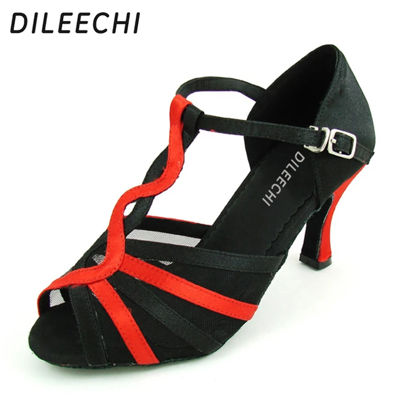 DILEECHI Satin black Peep Toe Latin Dance Shoes Ballroom dancing Shoes for Women More