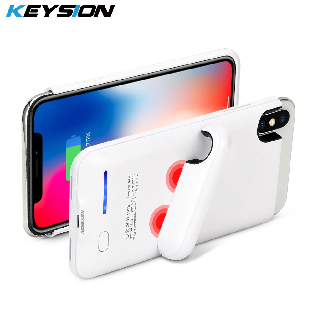 Beste KEYSION 4000 mah Power Bank Case voor iphone X Ultra Slanke Draagbare Opladen Externe Backup Battery Charger Case voor iphone X