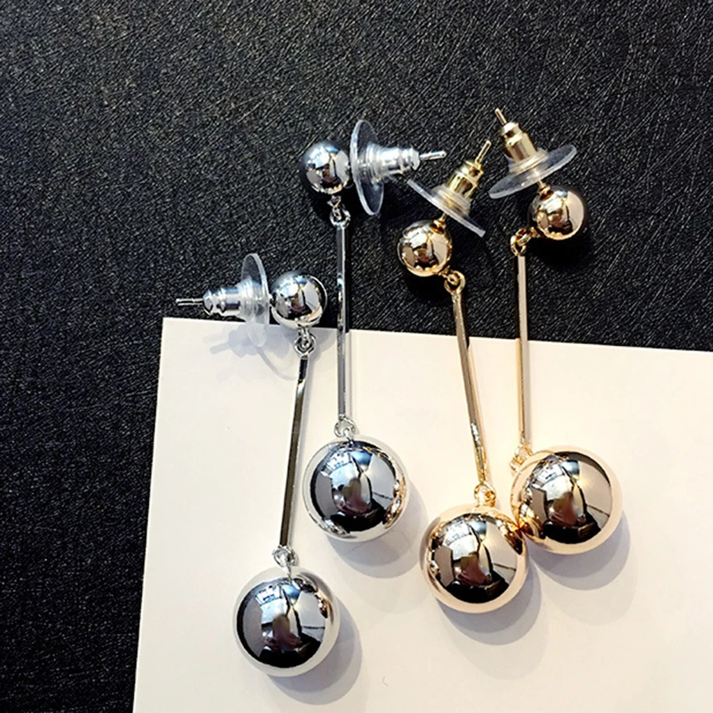 

Women Shining Pendant Ball Earrings Silvery Golden Girl Long Chain Drop Dangle Eardrop Femme Jewelry