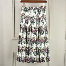 Высокое качество,, подиумная Летняя женская юбка с цветочным принтом, тяжелая, с бисером, высокая талия, плиссированная юбка до середины икры