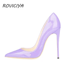 Для женщин насосы светильник фиолетовый Лакированная кожа женские туфли с острым носком на высоком каблуке, каблук 12 см, туфли для вечеринки Для женщин QP017 ROVICIYA