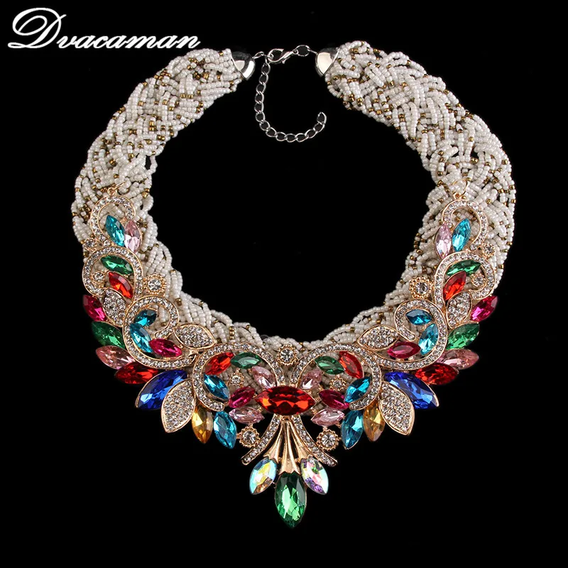 

Dvacaman 2016 New Exaggerated Fashion Colorful Gem Flower Statement Necklace Vintage Maxi Necklaces & Pendants Jewelry 9564